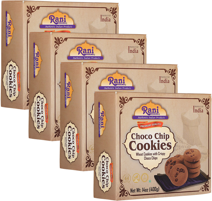 Rani Choco Chip Cookies (Wheat Cookies with Crispy Choco Chips) 14oz (400g) Pack of 3+1 FREE, Premium Quality Indian Cookies ~ Vegan | Non-GMO | Indian Origin