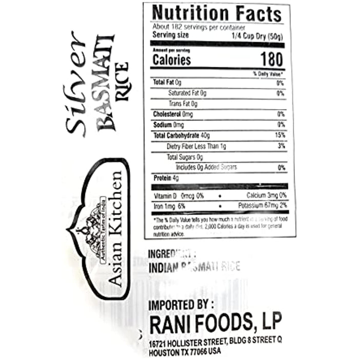 Asian Kitchen Silver White Basmati Rice Aged 40lbs (18.18kg) ~ All Natural | Gluten Friendly | Vegan | Indian Origin | Export Quality