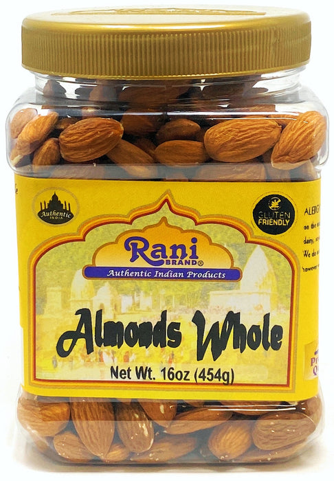 Rani Almonds, Raw Whole With Skin (uncooked, unsalted) 16oz (1lb) 454g PET Jar ~ All Natural | Vegan | Gluten Friendly | Fresh Product of USA