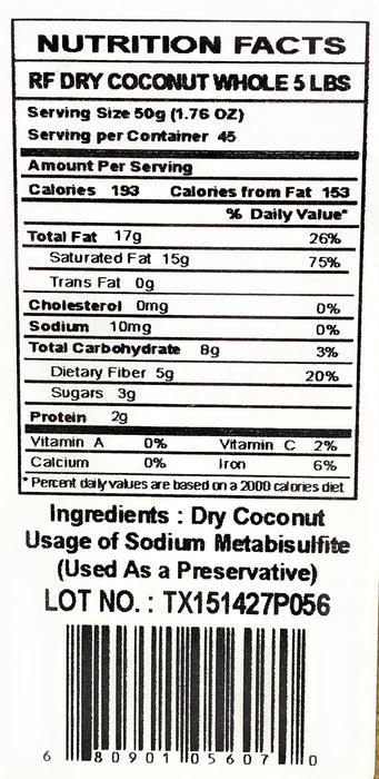 Rani Coconut (Copra) Whole 5 Pound (5lbs / 80 Ounce) Bulk ~Raw (uncooked, unsweetened) ~ All Natural | Vegan | Gluten Friendly