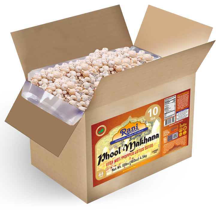 Rani Jumbo Phool Makhana (Fox Nut/Popped Lotus Seed) Plain Raw Uncooked 160oz (10lbs) 4.54kg Bulk Box ~ All Natural | Vegan | No Colors | Gluten Friendly | NON-GMO | Indian Origin
