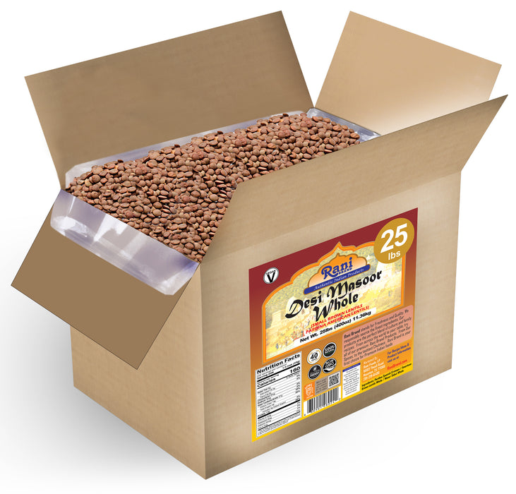 Rani Desi Masoor (Masur) Whole 400oz (25lbs) 11.36kg (aka. Pardina Spanish / American Brown Lentils Whole) Bulk Box ~ All Natural | Vegan | Gluten Friendly | Product of USA