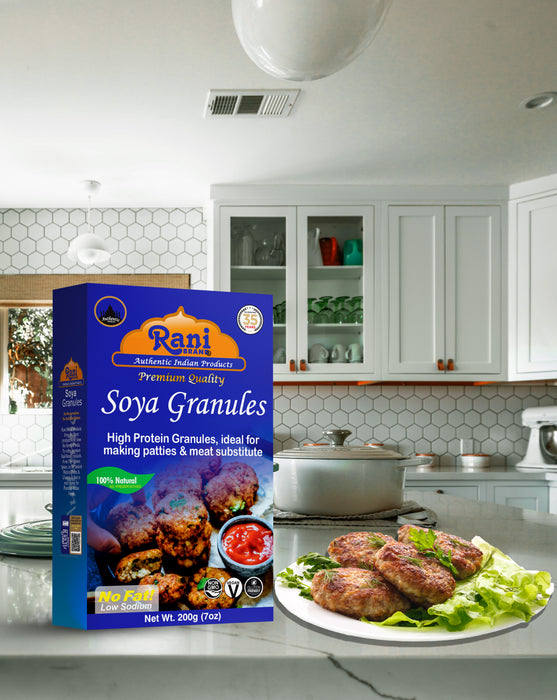 Rani Soya Granules (High Protein) 7oz (200g) ~ All Natural, Salt-Free | Vegan | No Colors | Gluten Friendly | Meat Alternate Substitute