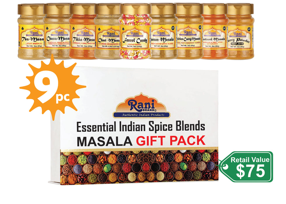 Rani Essential Indian Spice Blends (Masala) 9 Bottle Gift Box Set, Average Weight per Bottle 3oz (85g), Indian Cooking, Makes a Great Gift!