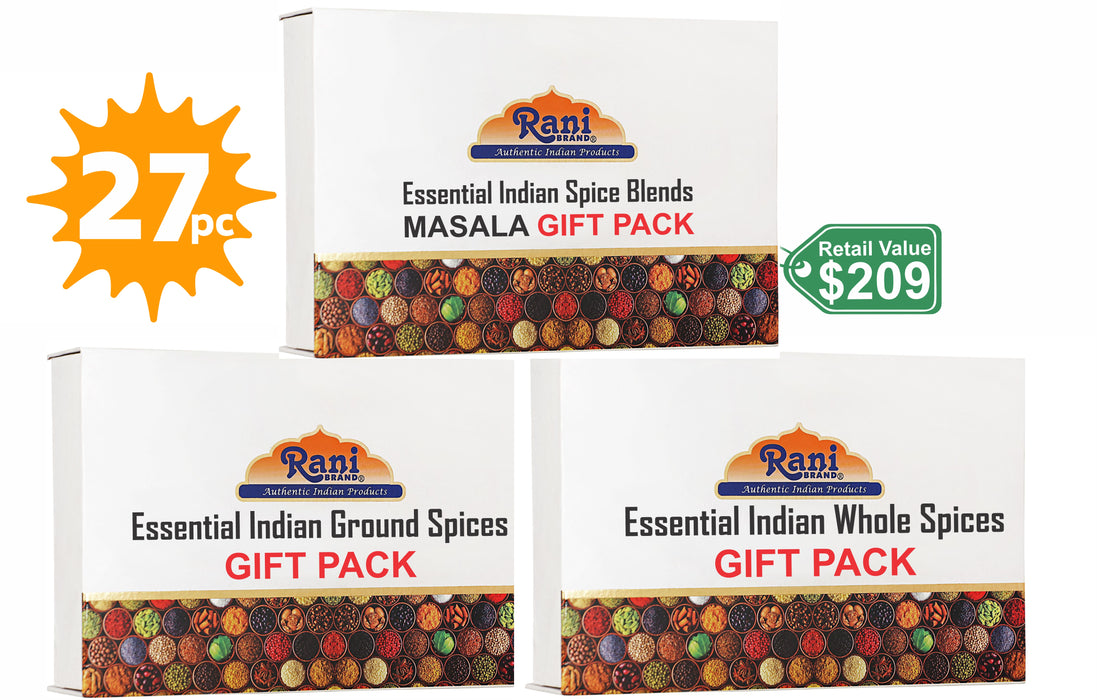 Rani 3-in1 Essential Indian Spices Gift Box Set (Masala, Ground & Whole) 27 Bottles in Total, Average Weight per Bottle 3oz (85g), Indian Cooking, Makes a Great Gift!