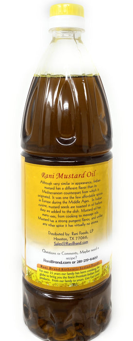 Rani Mustard Oil (Kachi Ghani) 33.8 Ounce (1 Liter) NON-GMO | Gluten Free | Vegan | 100% Natural