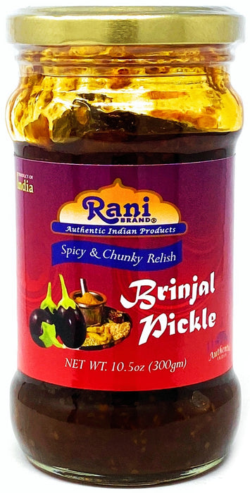 Rani Brinjal (Eggplant) Pickle Mild (Achar,Indian Relish) 10.5oz ~ Glass Jar, All Natural | Gluten Free | NON-GMO | No Colors | Indian Origin