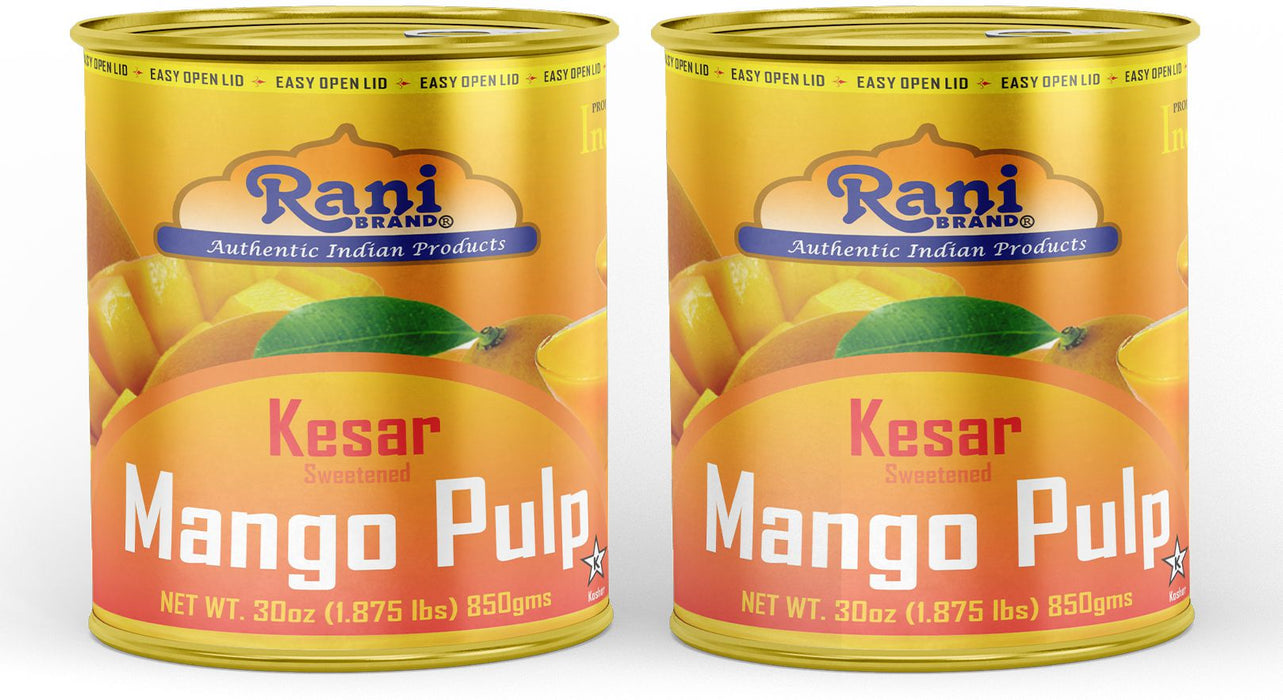 Rani Mango Pulp Puree (Kesar Sweetened) 30oz (1.875lbs) 850g Pack of 2 ~ Kosher | All Natural | NON-GMO | Vegan | No colors | Gluten Friendly