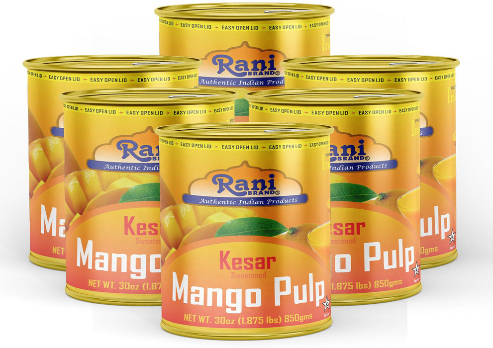 Rani Mango Pulp Puree (Kesar Sweetened) 30oz (1.875lbs) 850g Pack of 6 ~ Kosher | All Natural | NON-GMO | Vegan | No colors | Gluten Friendly