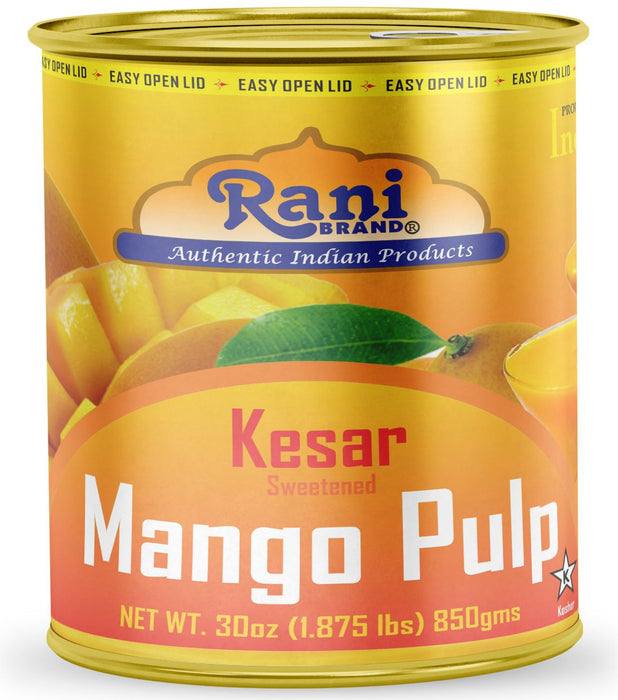 Rani Mango Pulp Puree (Makes Mango Lassi Shakes) Kesar Sweetened 30oz (1.875lbs) 850g ~ Kosher | All Natural | NON-GMO | Vegan | No colors | Gluten Friendly | Indian Origin