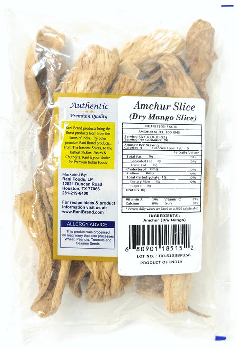 Rani Amchur (Mango) Dried Whole Slices Spice 3.5oz (100g) ~ All Natural, Indian Origin | No Color | Gluten Friendly | Vegan | NON-GMO | No Salt or fillers