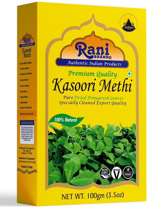 Rani Fenugreek Leaves Dried, All Natural (Kasoori Methi) 100g (3.5oz) ~ Gluten Friendly | NON-GMO ~ Vegan