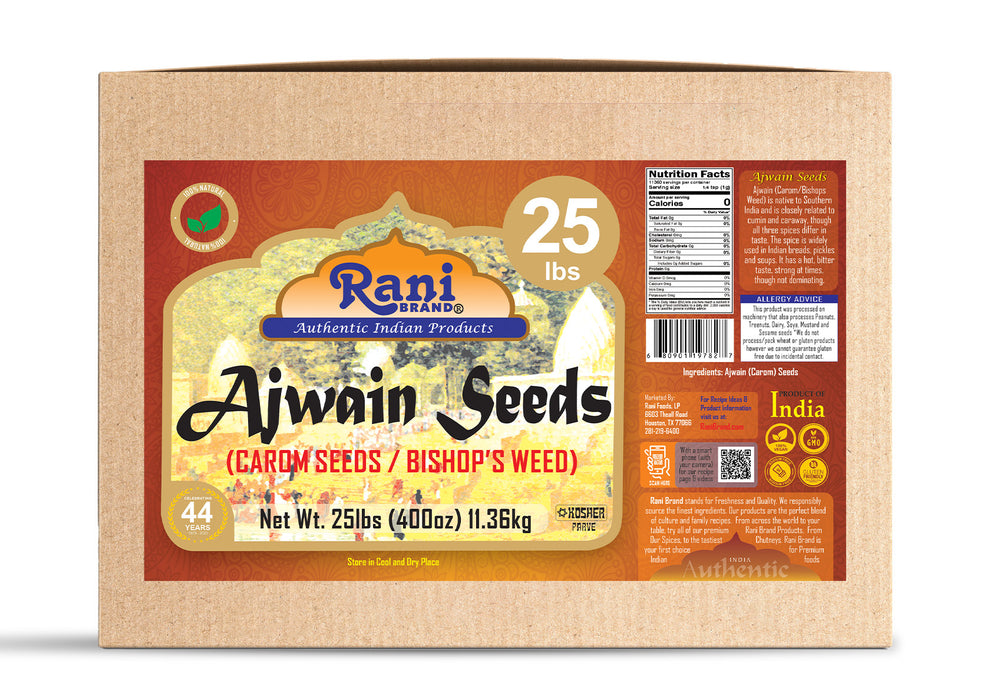 Rani Ajwain Seeds (Carom Bishops Weed) Spice Whole 400oz (25lbs) 11.36kg Bulk Box ~ All Natural | Vegan | Gluten Friendly | Kosher | NON-GMO