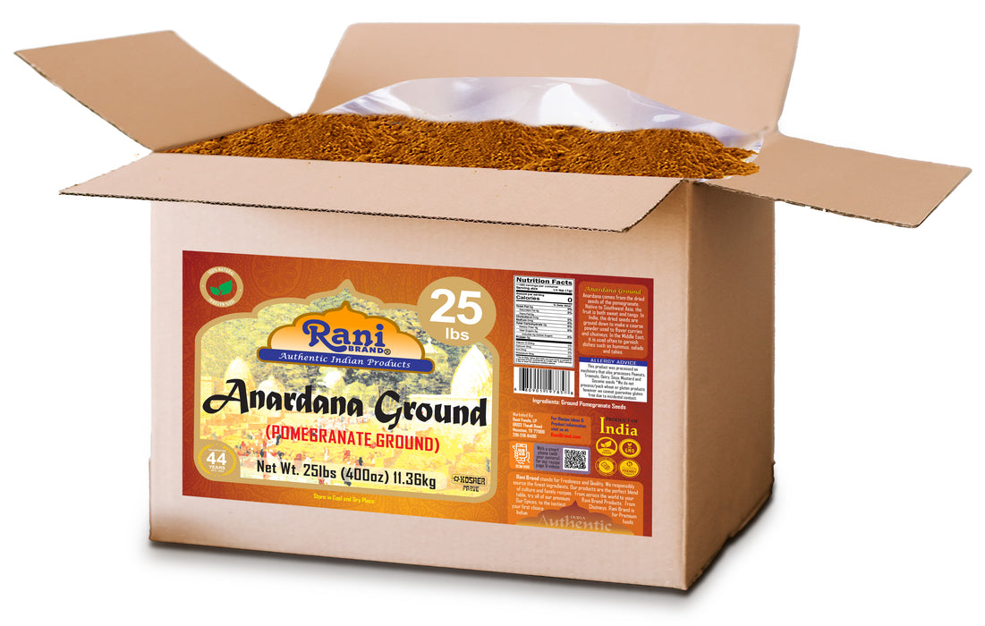 Rani Anardana (Pomegranate) Ground, Indian Spice 400oz (25lbs) 11.36kg Bulk Box ~ All Natural | No Color | Gluten Friendly | Vegan | NON-GMO | Kosher | No Salt or fillers