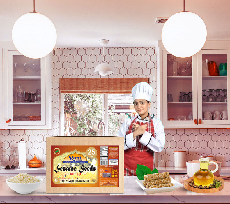 Rani Sesame Seeds Whole White, Hulled (Till) 400oz (25lbs) 11.36kg Bulk Box ~ All Natural | Gluten Friendly | NON-GMO | Vegan | Kosher | Indian Origin