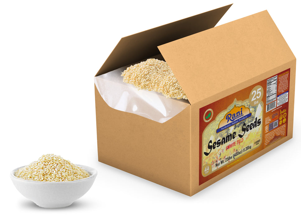 Rani Sesame Seeds Whole White, Hulled (Till) 400oz (25lbs) 11.36kg Bulk Box ~ All Natural | Gluten Friendly | NON-GMO | Vegan | Kosher | Indian Origin