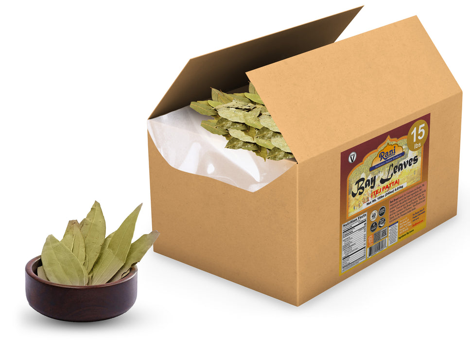 Rani Bay Whole Leaf (Leaves) Spice Hand Selected Extra Large 240oz (15lbs) 6.8kg Bulk Box ~ All Natural | Gluten Friendly | NON-GMO | Vegan | Indian Origin (Tej Patta)