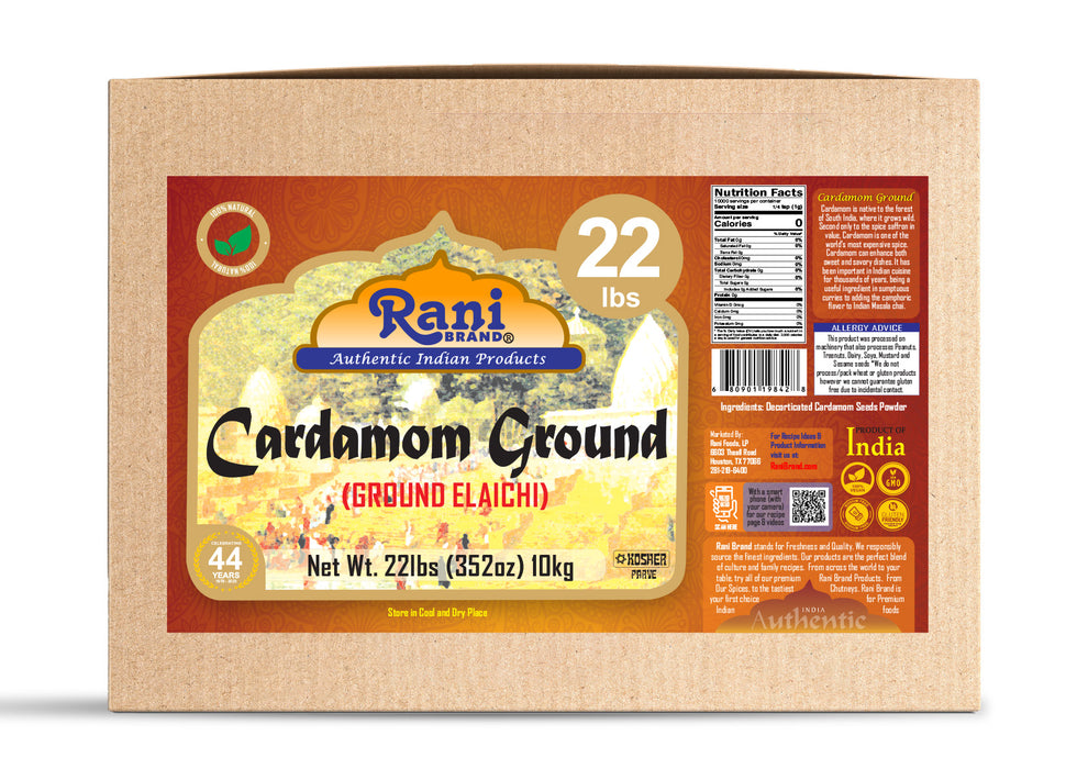 Rani Cardamom (Elachi) Ground, Powder Indian Spice 352oz (22lbs) 10kg Bulk Box ~ All Natural | No Color Added | Gluten Friendly | Vegan | NON-GMO | Kosher | No Salt or Fillers