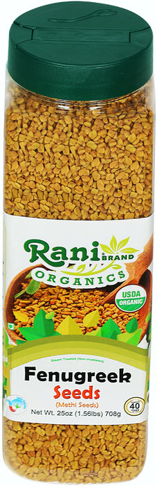 Rani Organic Fenugreek (Methi) Seeds Whole 25oz (1.56lbs) 708g PET Jar, Trigonella Foenum Graecum ~ All Natural | USDA Certified Organic