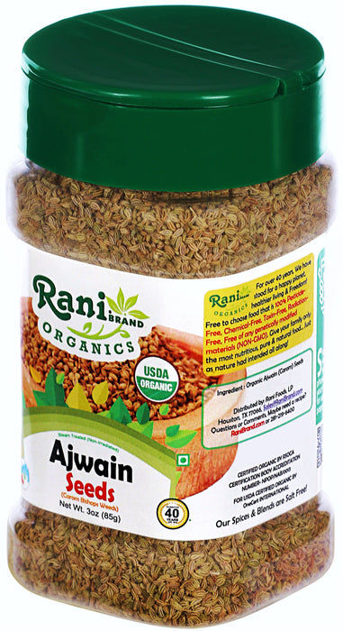 Rani Organic Ajwain Seeds (Carom Bishops Weed) Whole Indian Spice 3oz (85g) PET Jar ~ All Natural | Vegan | Gluten Friendly | USDA Certified Organic