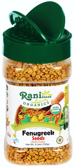 Rani Organic Fenugreek (Methi) Seeds Whole 5.29oz (150g) PET Jar, Trigonella Foenum Graecum ~ All Natural | Gluten Friendly |  USDA Certified Organic