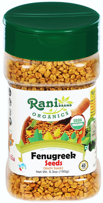 Rani Organic Fenugreek (Methi) Seeds Whole 5.29oz (150g) PET Jar, Trigonella Foenum Graecum ~ All Natural | Gluten Friendly |  USDA Certified Organic