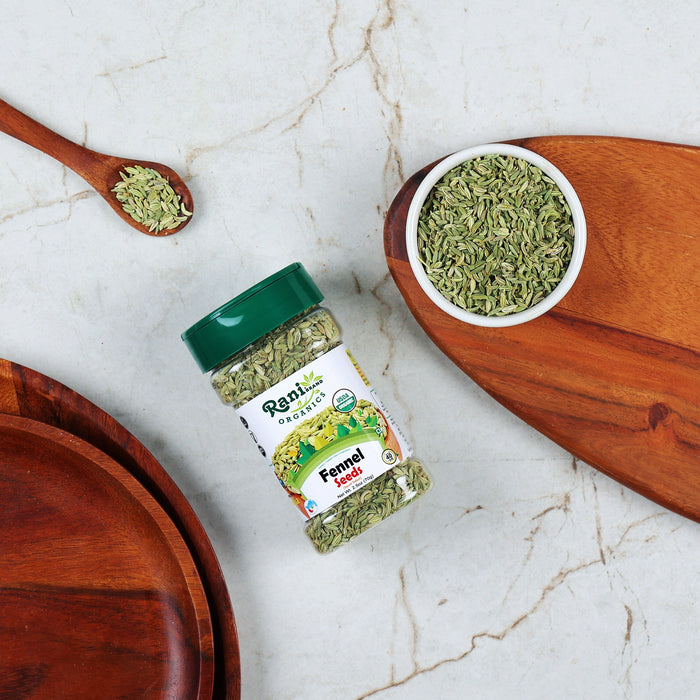 Rani Organic Fennel Seeds (Saunf Sabut) Whole Spice 2.5oz (70g) PET Jar ~ All Natural | Gluten Friendly | Indian Origin | USDA Certified Organic