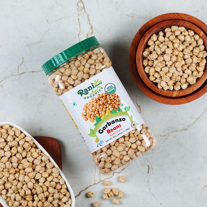 Rani Organic Garbanzo Beans (Kabuli Chana) 48oz (3lbs) 1.36kg Bulk PET Jar ~ All Natural | Vegan | Gluten Friendly | NON-GMO | Indian Origin