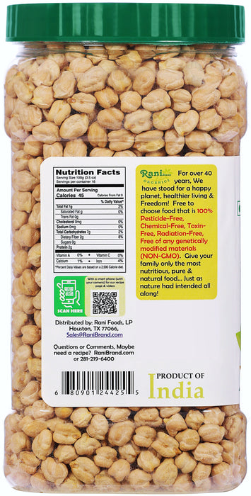 Rani Organic Garbanzo Beans (Kabuli Chana) 48oz (3lbs) 1.36kg Bulk PET Jar ~ All Natural | Vegan | Gluten Friendly | NON-GMO | Indian Origin
