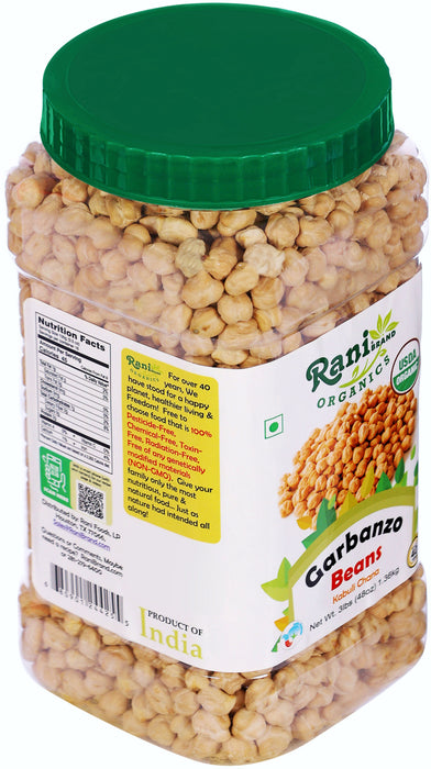 Rani Organic Garbanzo Beans (Kabuli Chana) 48oz (3lbs) 1.36kg Bulk PET Jar ~ All Natural | Vegan | Gluten Friendly | NON-GMO | Indian Origin