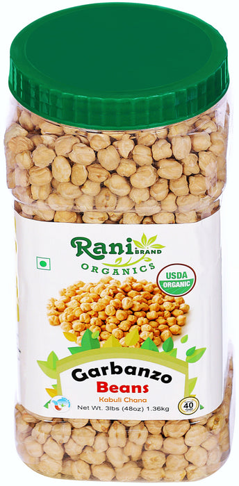 Rani Organic Garbanzo Beans (Kabuli Chana) 48oz (3lbs) 1.36kg Bulk PET Jar ~ All Natural | Vegan | Gluten Friendly | NON-GMO | Indian Origin