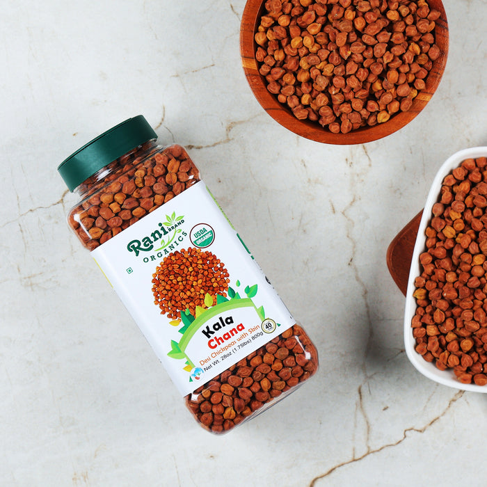 Rani Organic Kala Chana (Desi Chickpeas with Skin) 28oz (800g) PET Jar ~ All Natural | Vegan | Gluten Friendly | NON-GMO | USDA Certified Organic