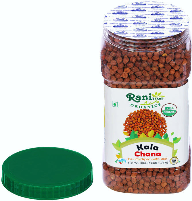 Rani Organic Kala Chana (Desi Chickpeas with Skin) 48oz (3lbs) 1.36kg Bulk PET Jar ~ All Natural | Vegan | Gluten Friendly | USDA Certified Organic