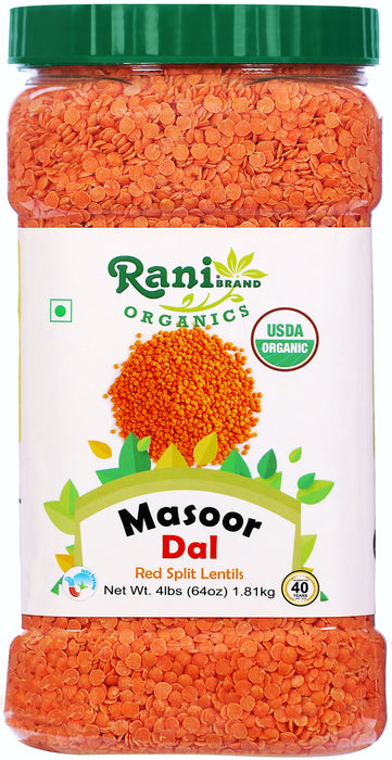 Rani Organic Masoor Dal (Red Split Lentils) 64oz (4lbs) 1.81kg Bulk PET Jar ~ All Natural | Vegan | Gluten Friendly | NON-GMO | USDA Certified Organic