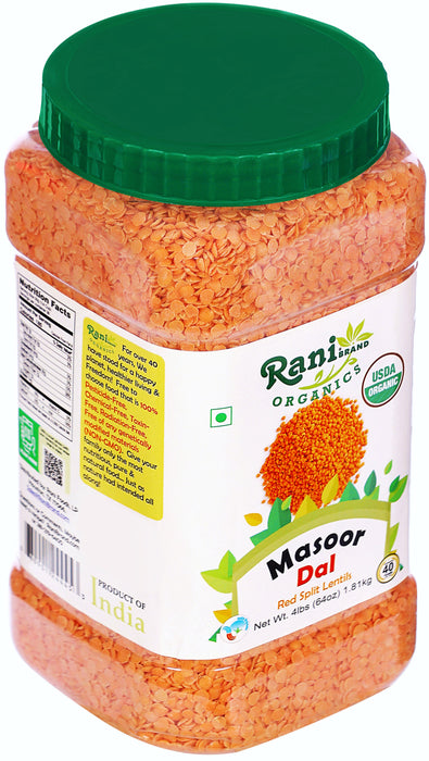 Rani Organic Masoor Dal (Red Split Lentils) 64oz (4lbs) 1.81kg Bulk PET Jar ~ All Natural | Vegan | Gluten Friendly | NON-GMO | USDA Certified Organic