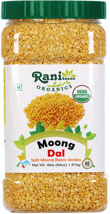 Rani Organic Moong Dal (Split Moong Beans Skinless) Indian Lentils 64oz (4lbs)1.81kg ~ All Natural | Vegan | Gluten Friendly | NON-GMO | Indian Origin