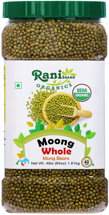 Rani Organic Moong Whole (Whole Mung Beans with Skin) Indian Lentils 64oz (4lbs) 1.81kg Bulk PET Jar ~ All Natural | Vegan | Gluten Friendly | NON-GMO