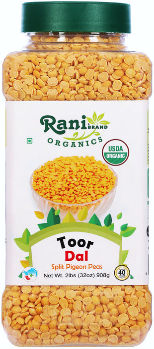Rani Organic Toor Dal (Split Pigeon Peas) 32oz (2lbs) 908g PET Jar ~ All Natural | Vegan | Gluten Friendly | NON-GMO | Indian Origin