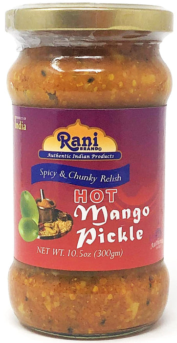 Rani Mango Pickle Hot (Achar, Spicy Indian Relish) 10.5oz ~ Glass Jar, All Natural | Vegan | Gluten Free | NON-GMO | No Colors | Indian Origin