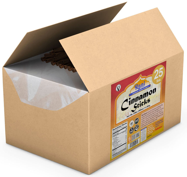 Rani Cinnamon Sticks 400oz (25lbs) 11.63kg Bulk Box - 2300-2500 Sticks - Strong Aroma, Perfect for Baking, Cooking & Beverages | 3+ Inches Length - Cassia Saigon Cinnamon from Vietnam | Kosher