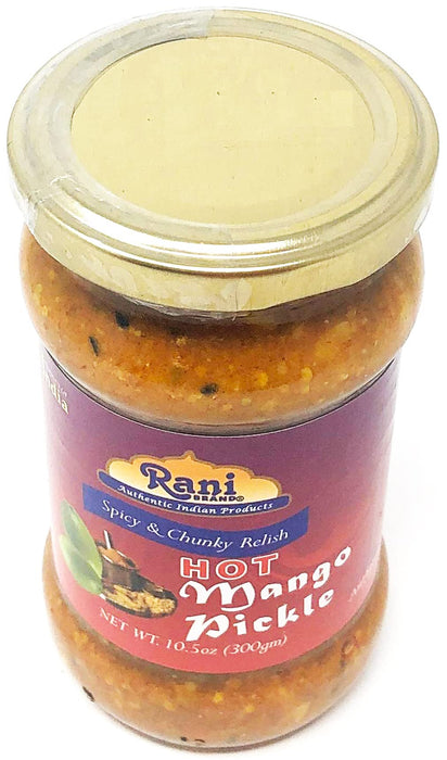 Rani Mango Pickle Hot (Achar, Spicy Indian Relish) 10.5oz ~ Glass Jar, All Natural | Vegan | Gluten Free | NON-GMO | No Colors | Indian Origin