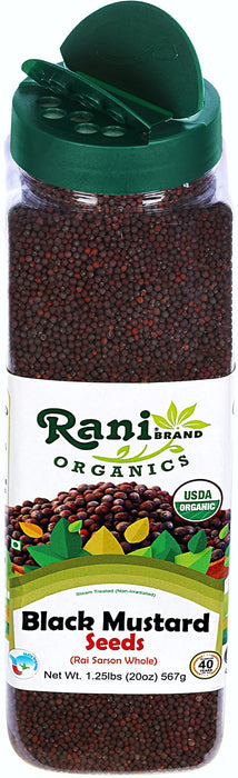Rani Organic Black Mustard Seeds Whole Spice (Rai Sarson) 20oz (1.25lbs) 567g PET Jar ~ All Natural | Vegan | Indian Origin | USDA Certified Organic