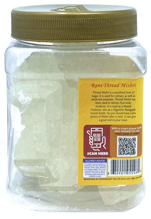 Rani Thread Misri (Rock Sugar / Dhaga Mishri) 17.5oz (1.1lbs) 500g PET Jar ~ All Natural | Gluten Friendly | No Colors | Vegan | Indian Origin