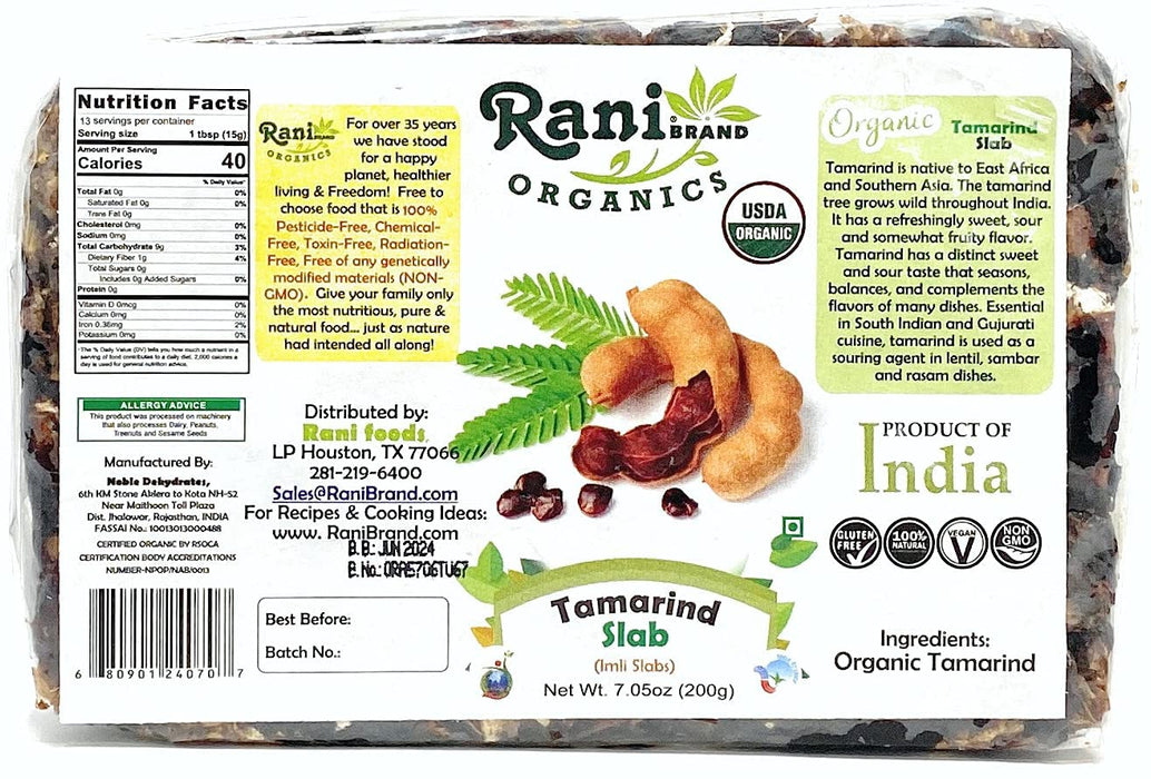 Rani Organic Tamarind Slabs (Imli Slabs) 7oz (200g) ~ Natural | Vegan | Gluten Free | NON-GMO | USDA Certified Organic