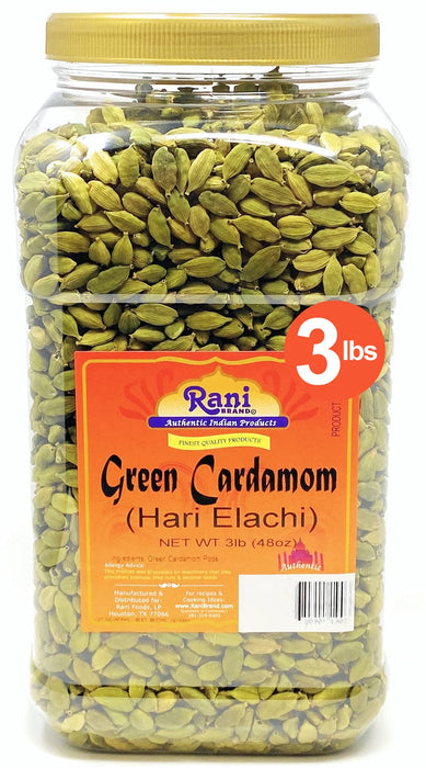 Rani Green Cardamom Pods Spice (Hari Elachi) 48oz (3lbs) 1.36kg PET Jar ~ All Natural | Vegan | Gluten Friendly | NON-GMO | Kosher | Product of India