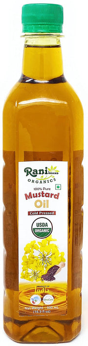 Rani Organic Mustard Oil (Cold Pressed) 16.9oz (500ml) ~ 100% Natural | Vegan | Gluten Free | NON-GMO | Indian Origin