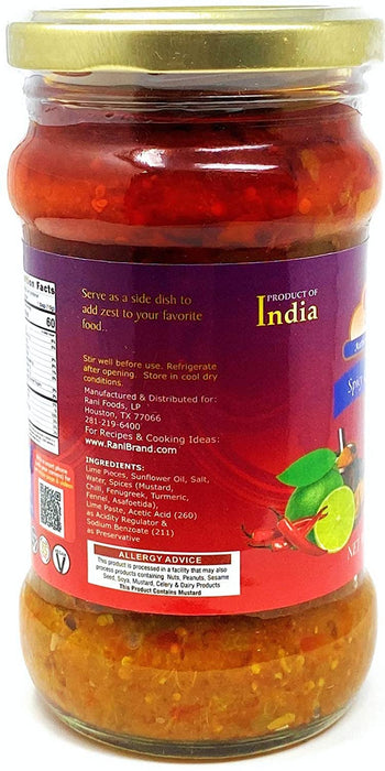 Rani Lime Pickle Hot (Achar, Spicy Indian Relish) 10.5oz (300g)~Glass Jar, All Natural | Vegan | Gluten Friendly | NON-GMO | No Colors | Indian Origin