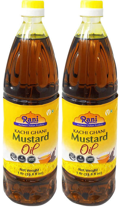Rani Mustard Oil (Kachi Ghani) 33.8 Ounce (1 Liter) Pack of 2, NON-GMO | Gluten Free | Vegan | 100% Natural