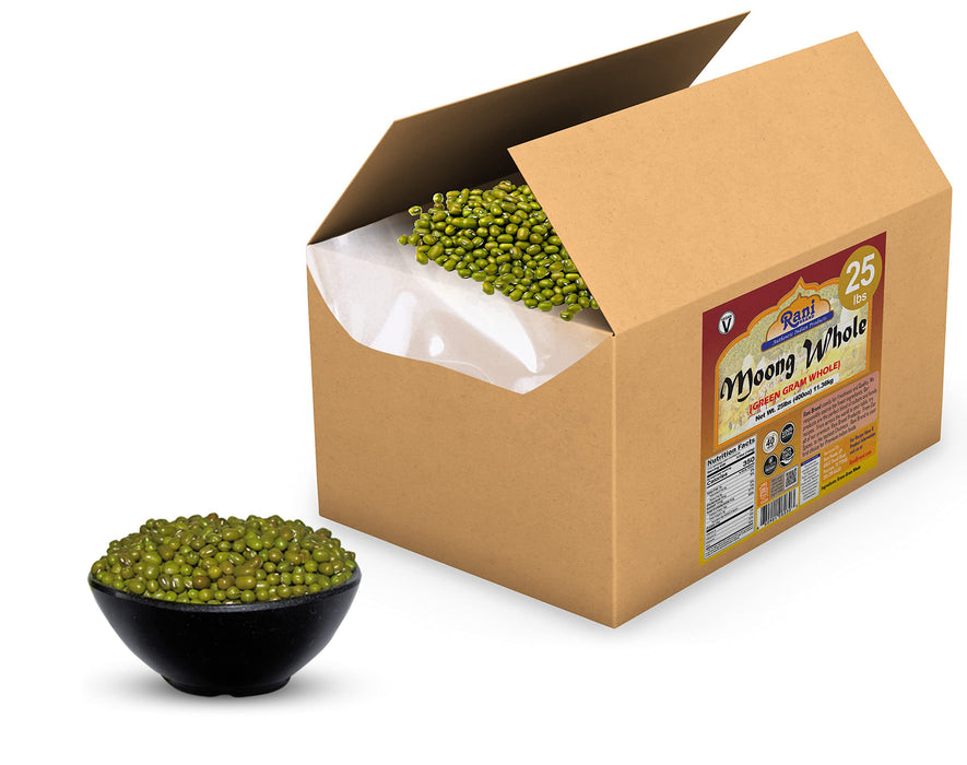 Rani Moong Whole (Ideal for cooking & sprouting, Whole Mung Beans with skin) Lentils Indian 400oz (25lbs) 11.36kg Bulk Box ~ All Natural | Gluten Friendly | Non-GMO | Vegan | Indian Origin