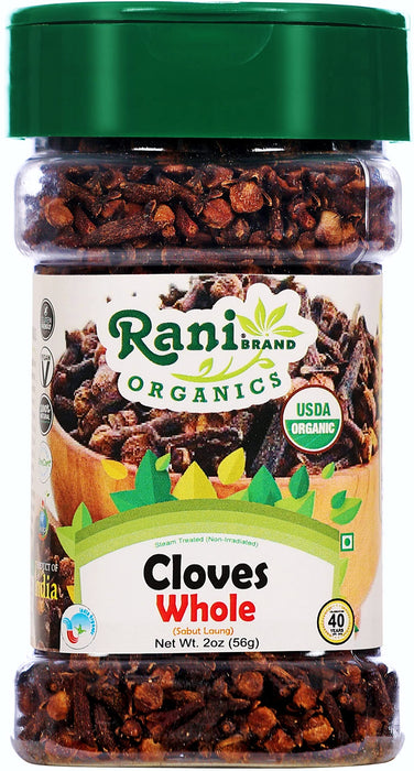 Rani Organic Cloves Whole (Laung Sabut) 2oz (56g) PET Jar, Great for Food, Tea, Pomander Balls and Potpourri ~ All Natural | USDA Certified Organic
